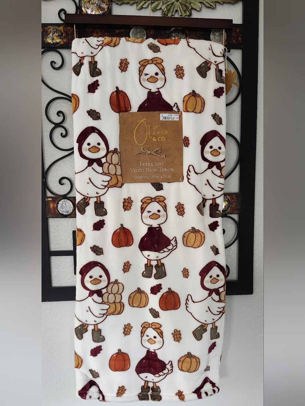 White Autumn Fall Theme Duck Porch Goose Throw Blanket
